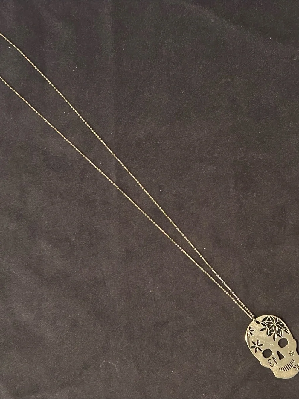 Source Unknown Gold-Tone Floral Skull Pendant Necklace